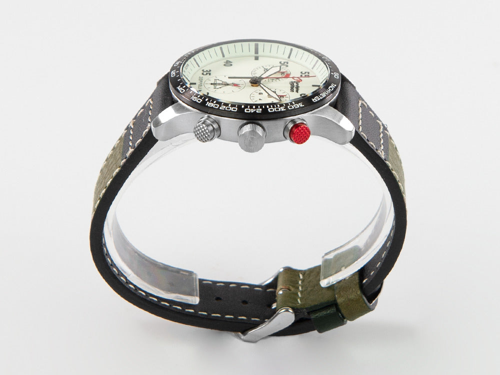 Montre à Quartz Zeppelin Eurofighter, Blanc, Jour, Bracelet en cuir, 7298-5