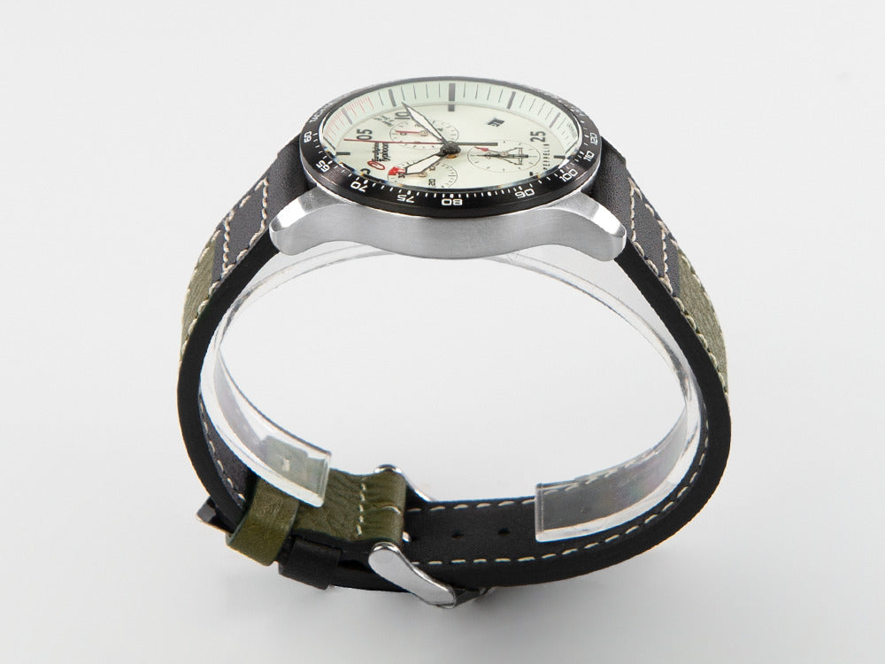 Montre à Quartz Zeppelin Eurofighter, Blanc, Jour, Bracelet en cuir, 7298-5