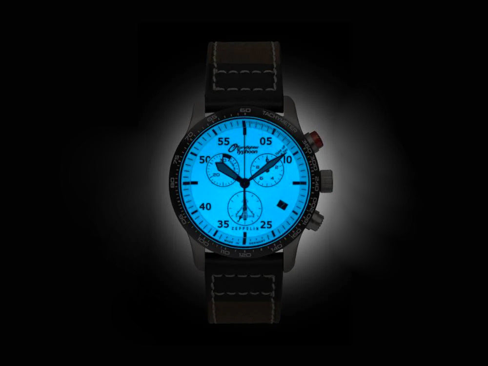 Montre à Quartz Zeppelin Eurofighter, Blanc, Jour, Bracelet en cuir, 7298-5