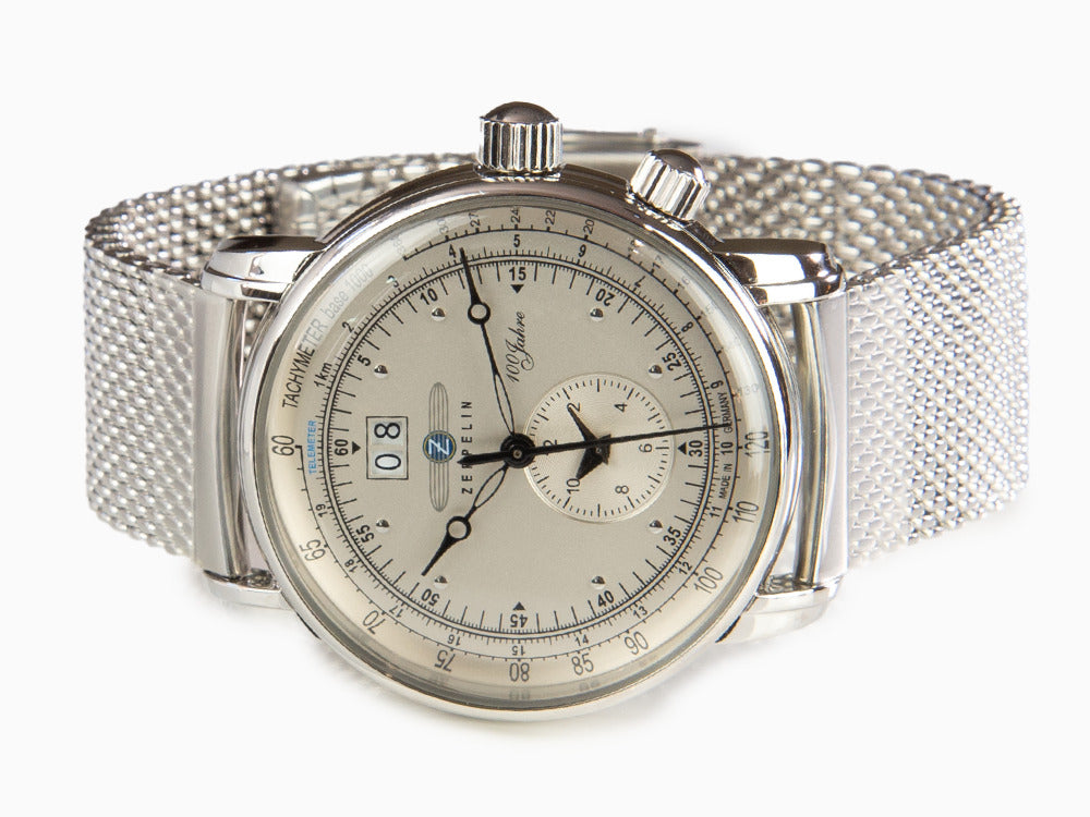 Montre à Quartz Zeppelin 100 Years Zeppelin Ed. 1, Argent, 42 mm, GMT, 7640M-1