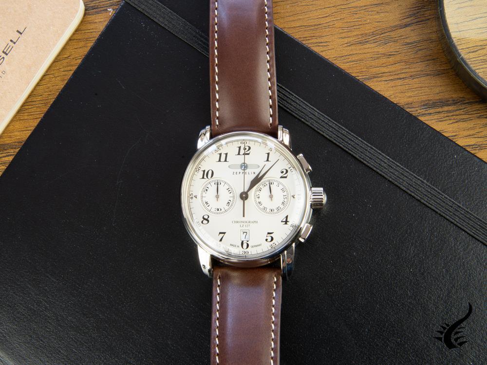Montre à Quartz Zeppelin LZ 127 Graf Zeppelin, Beige, 42mm, Chronographe, 7678-5