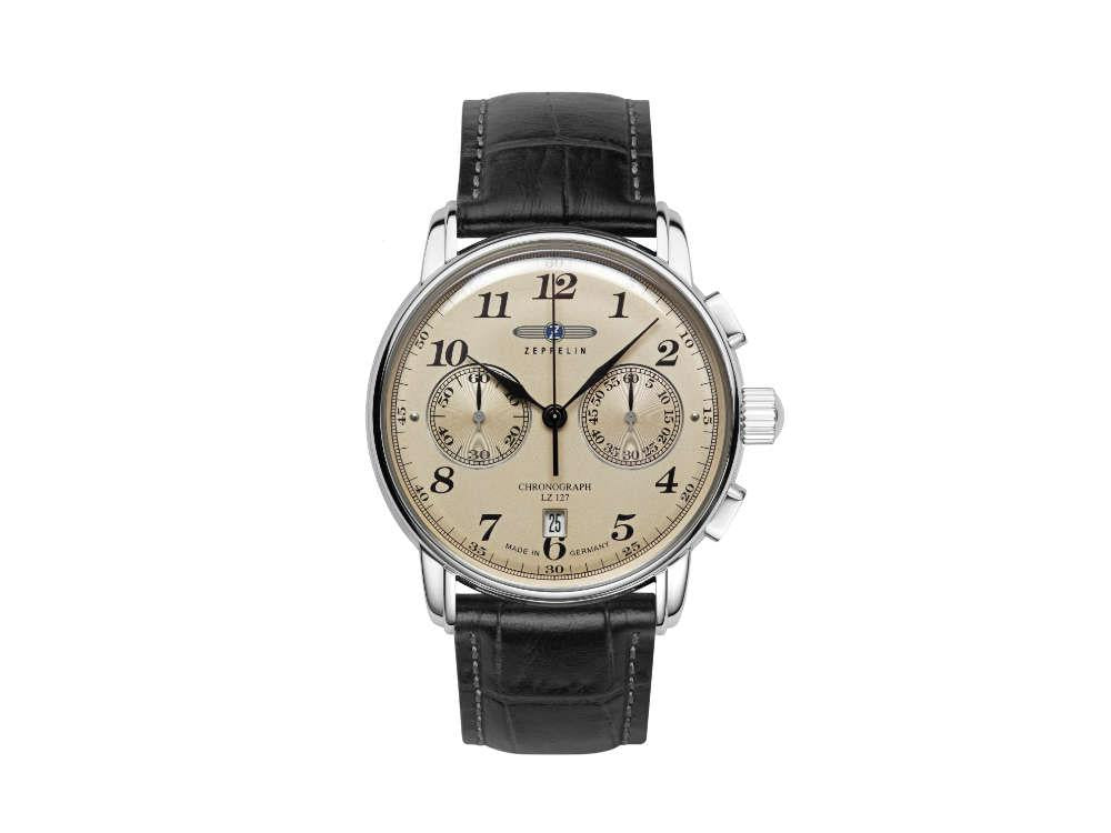 Montre à Quartz Zeppelin LZ 127 Graf Zeppelin, Beige, 42mm, Chronographe, 7678-5
