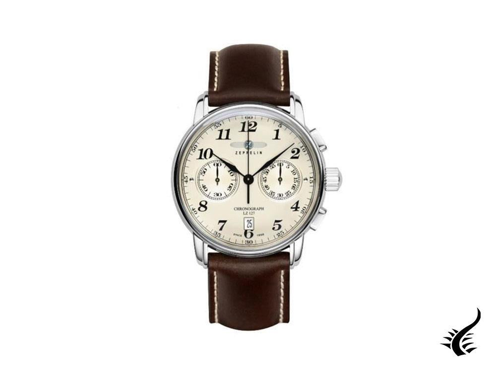 Montre à Quartz Zeppelin LZ 127 Graf Zeppelin, Beige, 42mm, Chronographe, 7678-5