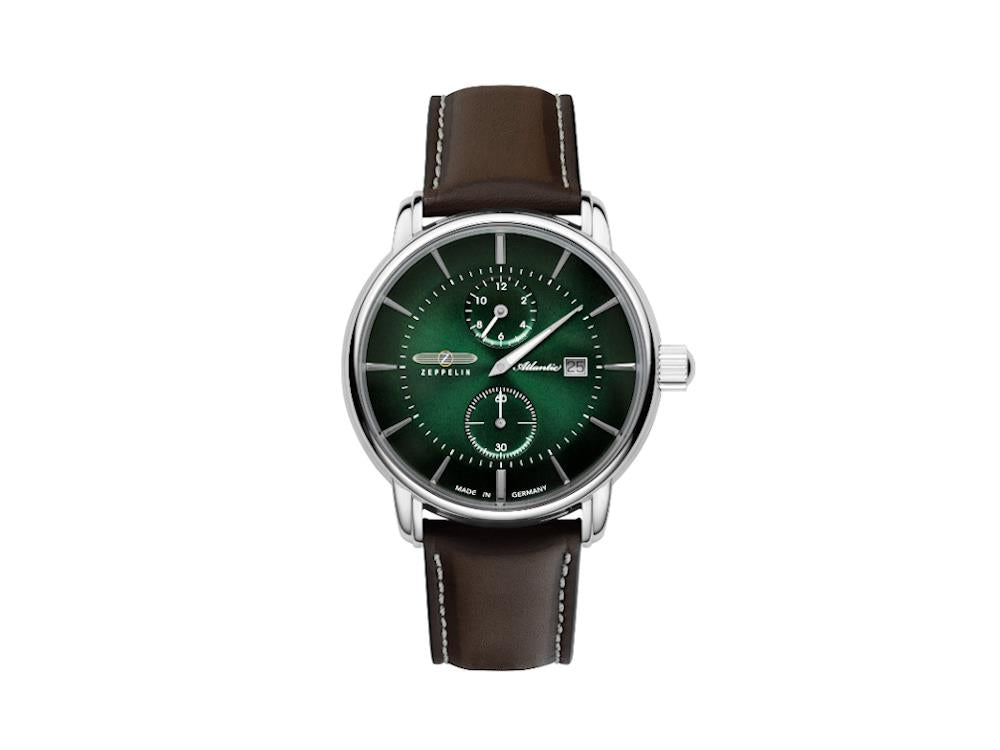 Montre Automatique Zeppelin Atlantic, Vert, 42 mm, Jour, Bracelet cuir, 8426-4