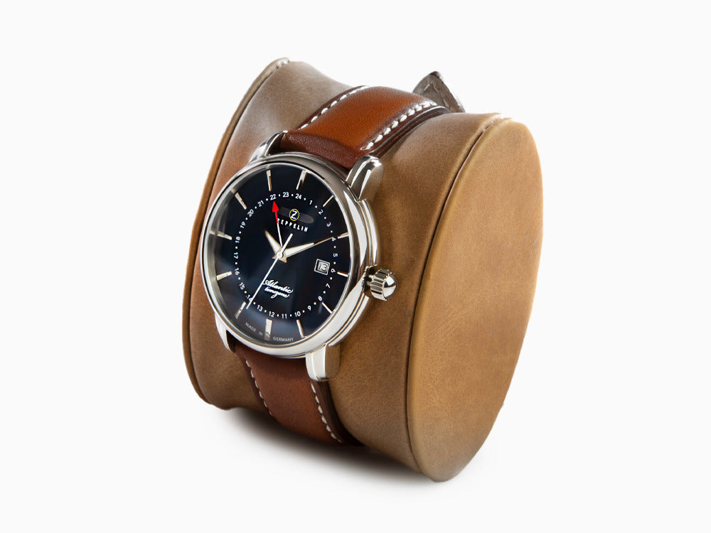 Montre à Quartz Zeppelin Atlantic, Bleu, 41 mm, Jour, Bracelet en cuir, 8442-3