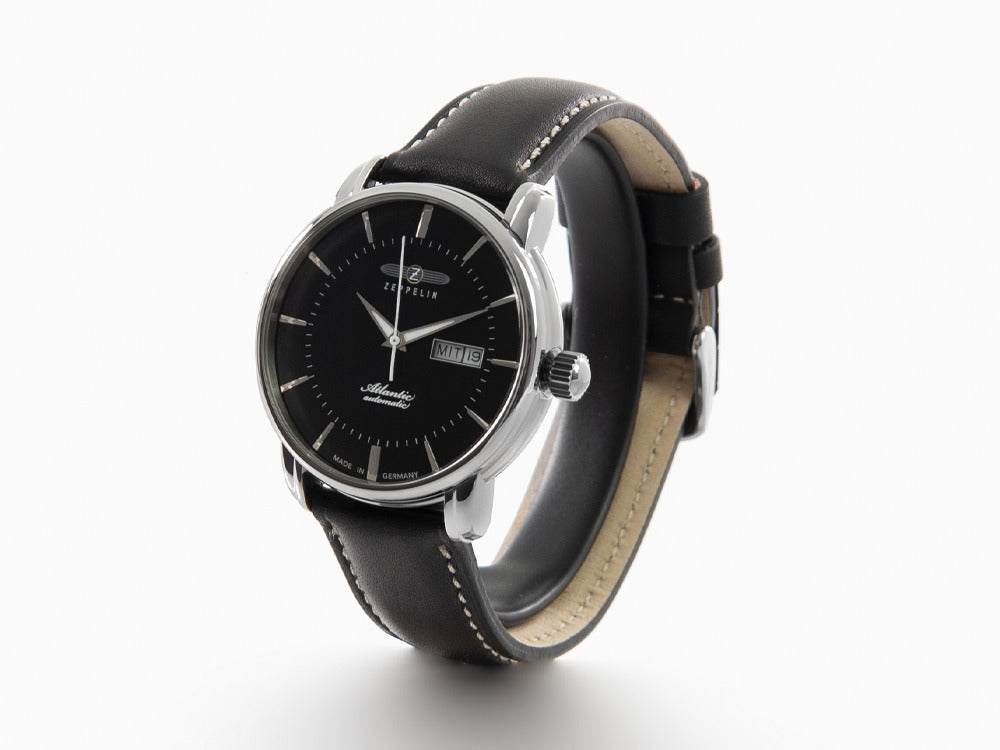 Montre Automatique Zeppelin Atlantic, Noir, 41 mm, Jour et Date, Cuir, 8466-2