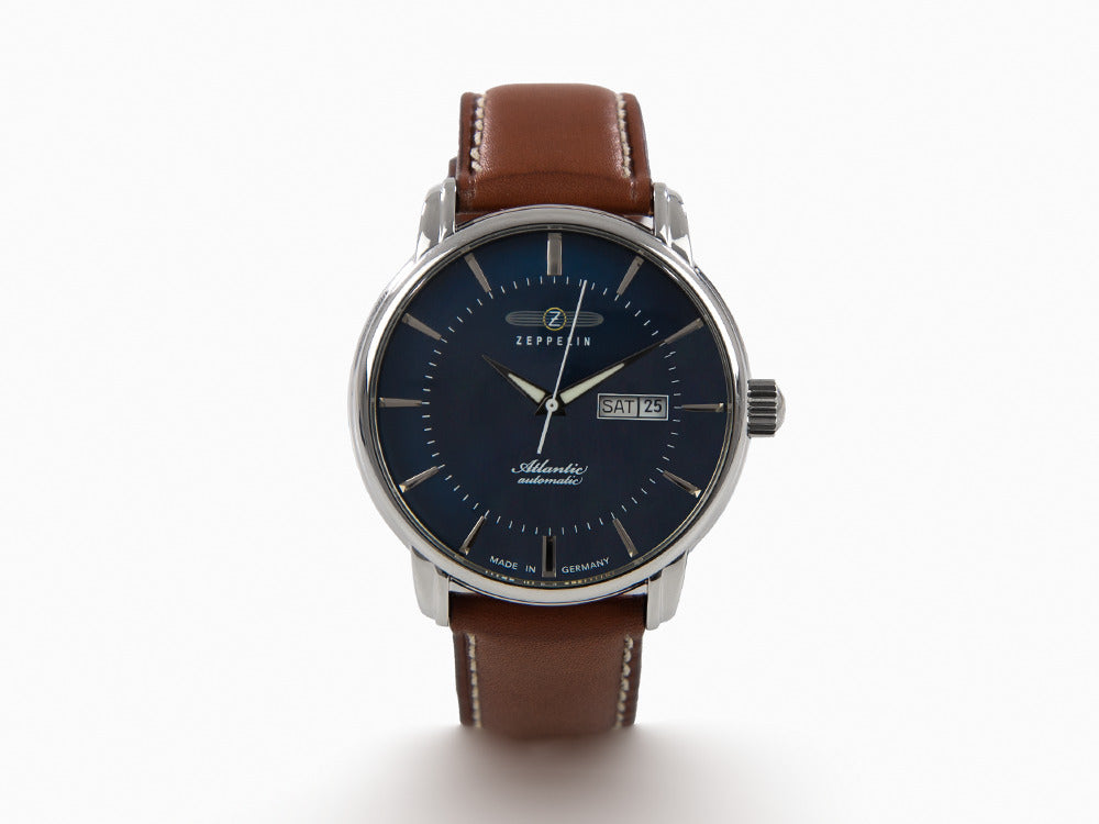 Montre Automatique Zeppelin Atlantic, Bleu, 41 mm, Jour et Date, Cuir, 8466-3