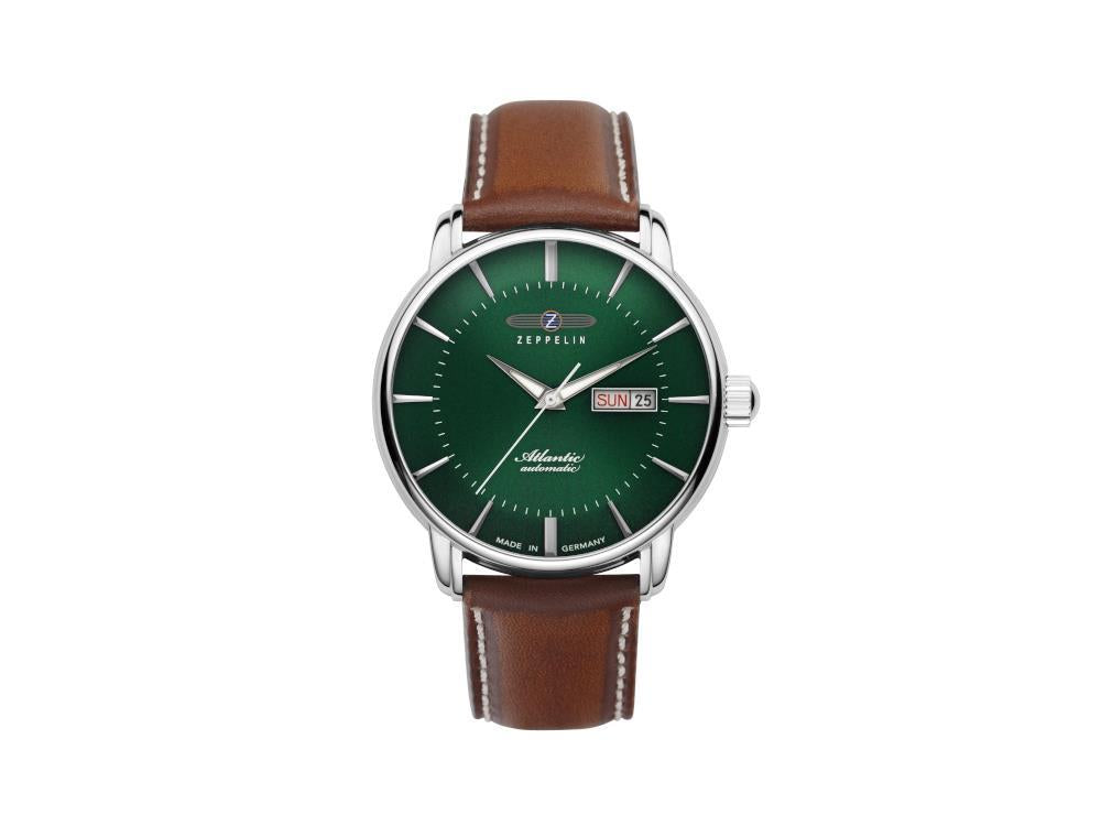 Montre Automatique Zeppelin Atlantic, Vert, 40 mm, Bracelet en cuir, 8466-4