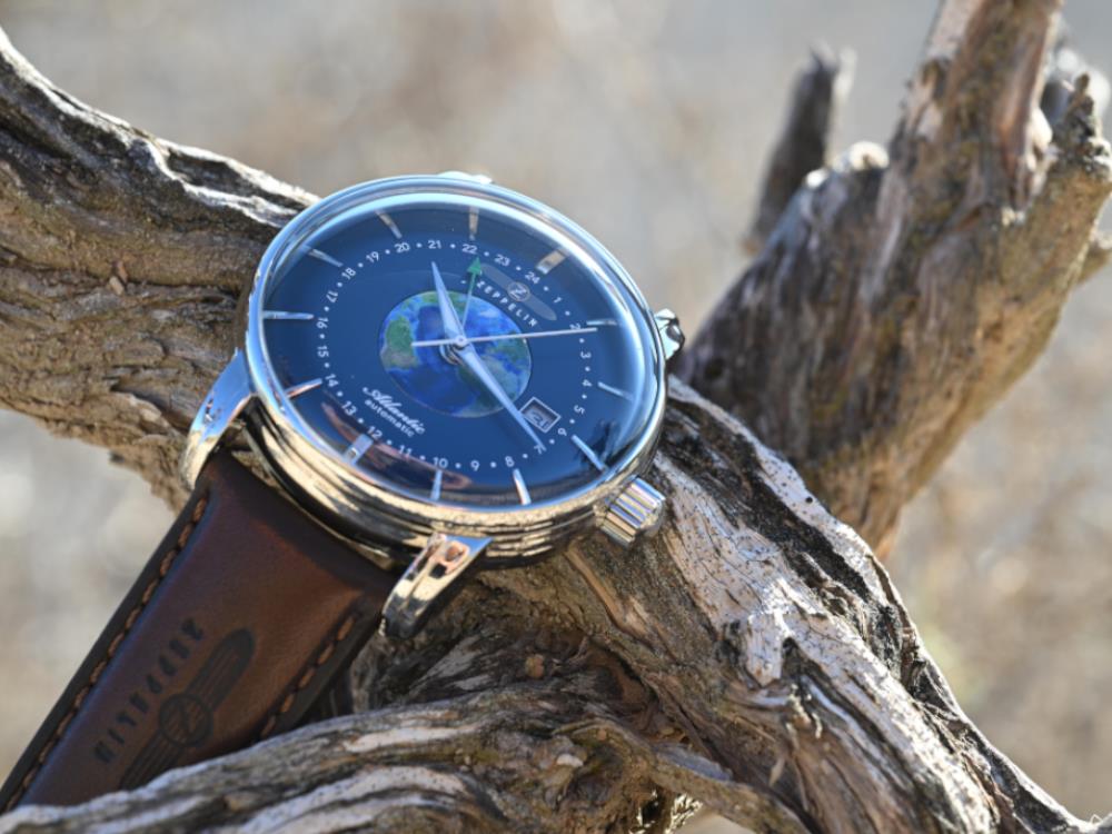 Montre Automatique Zeppelin Atlantic GMT, Bleu, 42 mm, Bracelet en cuir, 8468-3