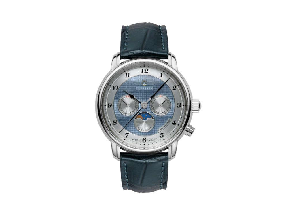 Montre à Quartz Zeppelin Friedrichshafen Moon Phase, Bleu, 40 mm, 8536-3