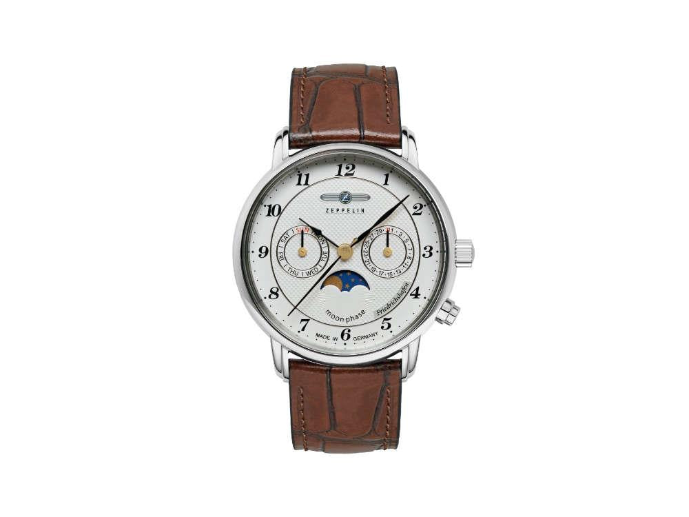 Montre à Quartz Zeppelin Friedrichshafen Moon Phase, Blanc, 36 mm, 8537-1