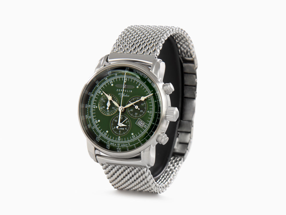 Montre à Quartz Zeppelin 100 Years Zeppelin Ed. 1, Vert, 42 mm, Maille, 8680M-4