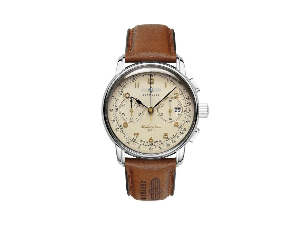 Montre à Quartz Zeppelin Méditerranée Chrono, Beige, 42 mm, Jour, 9670-5