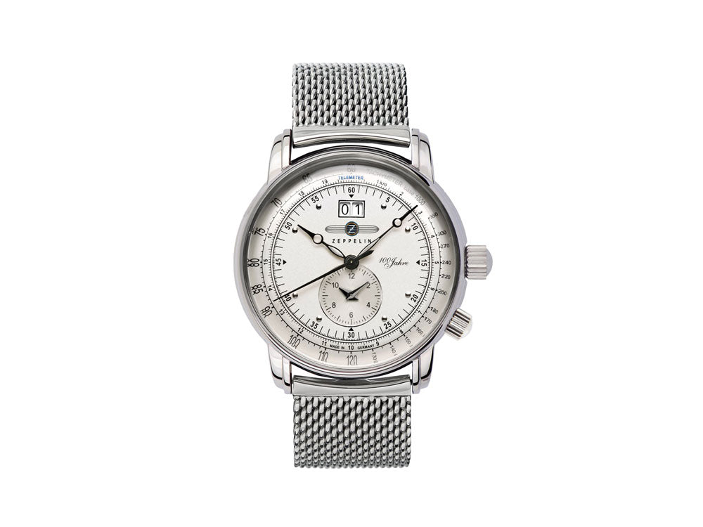 Montre à Quartz Zeppelin 100 Years Zeppelin Ed. 1, Argent, 42 mm, GMT, 7640M-1
