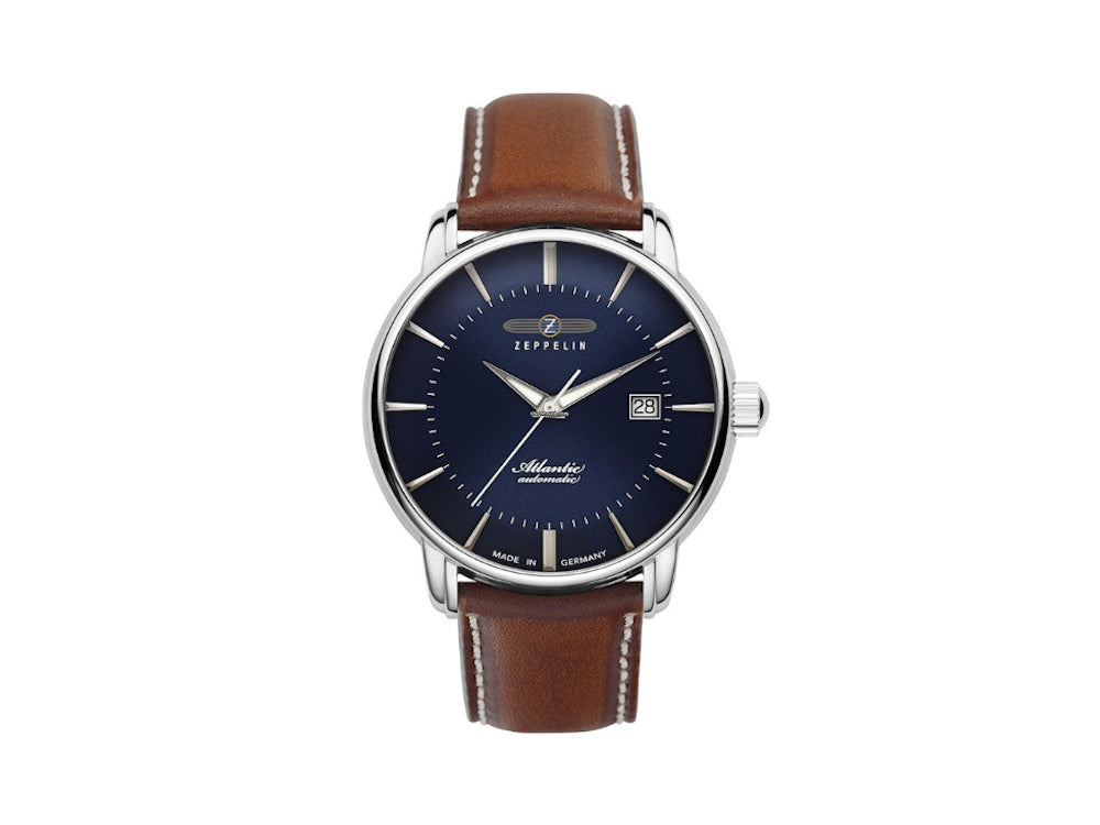 Montre Automatique Zeppelin Atlantic, Bleu, 41 mm, Jour, Bracelet cuir, 8452-3