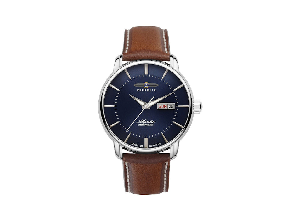 Montre Automatique Zeppelin Atlantic, Bleu, 41 mm, Jour et Date, Cuir, 8466-3