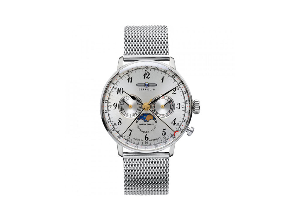Montre à Quartz Zeppelin LZ 129 Hindenburg Moonphase, 40 mm, Argent, 7036M-1