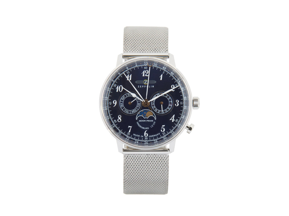 Montre à Quartz Zeppelin LZ 129 Hindenburg Moonphase, Bleu, 40 mm, 7036M-3