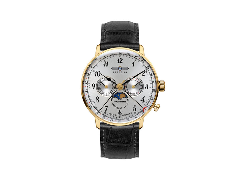 Montre à Quartz Zeppelin LZ 129 Hindenburg Moonphase, PVD Or, 40 mm, 7038-1
