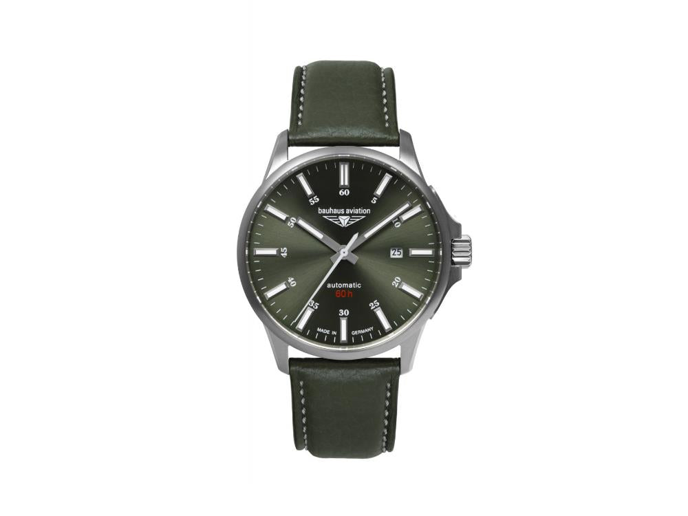 Montre Automatique Bauhaus Aviation, Titane, Vert, 42 mm, Miyota 8315, 2864-4