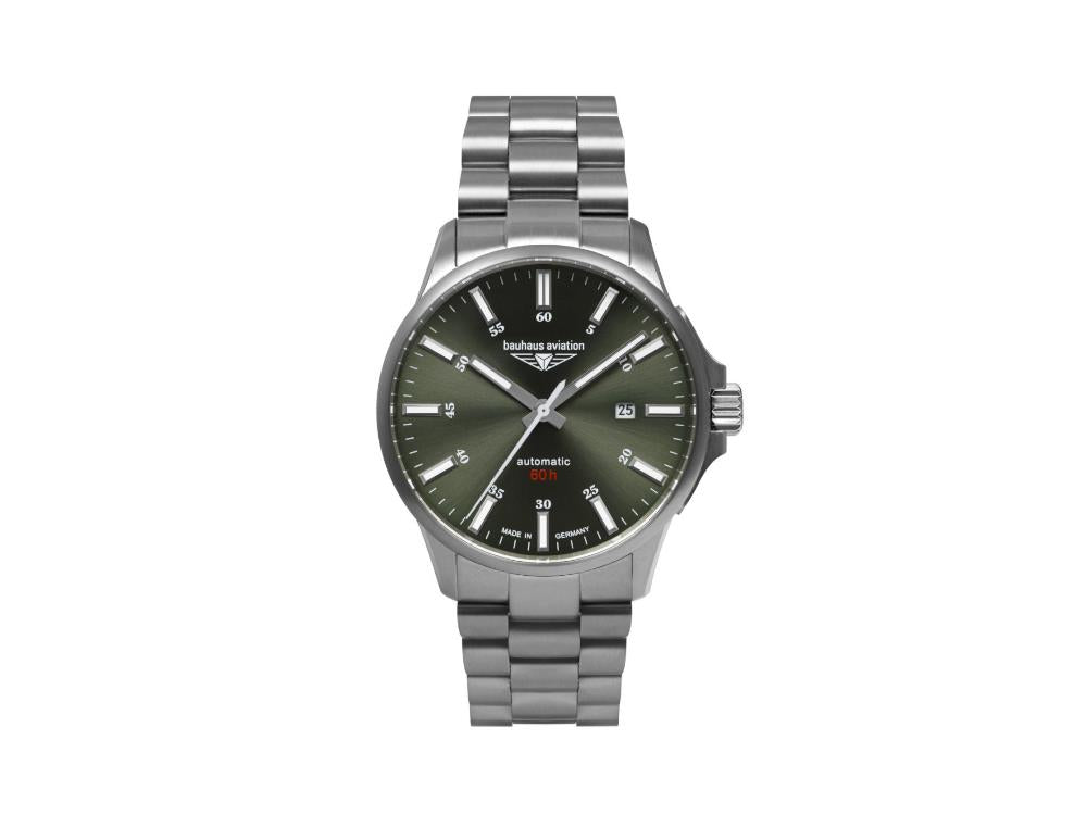 Montre Automatique Bauhaus Aviation, Titane, Vert, 42 mm, Miyota 8315, 2864M-4
