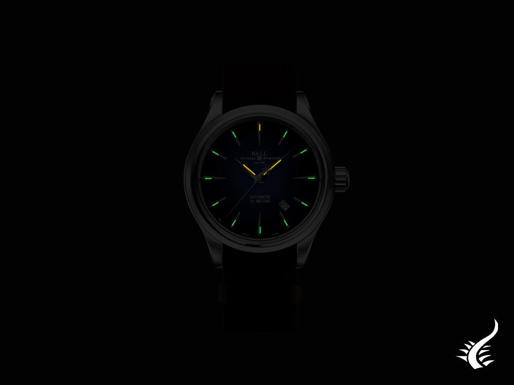 Montre Automatique Ball Trainmaster Legend, 40 mm, Bleu, Cuir, NM9080D-L1J-BE