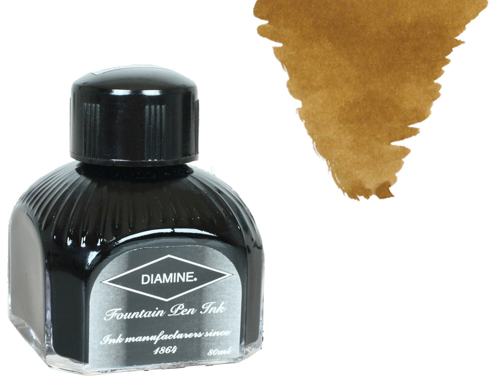Encrier Diamine, 80ml., Golden Brown, Bouteille en verre italien
