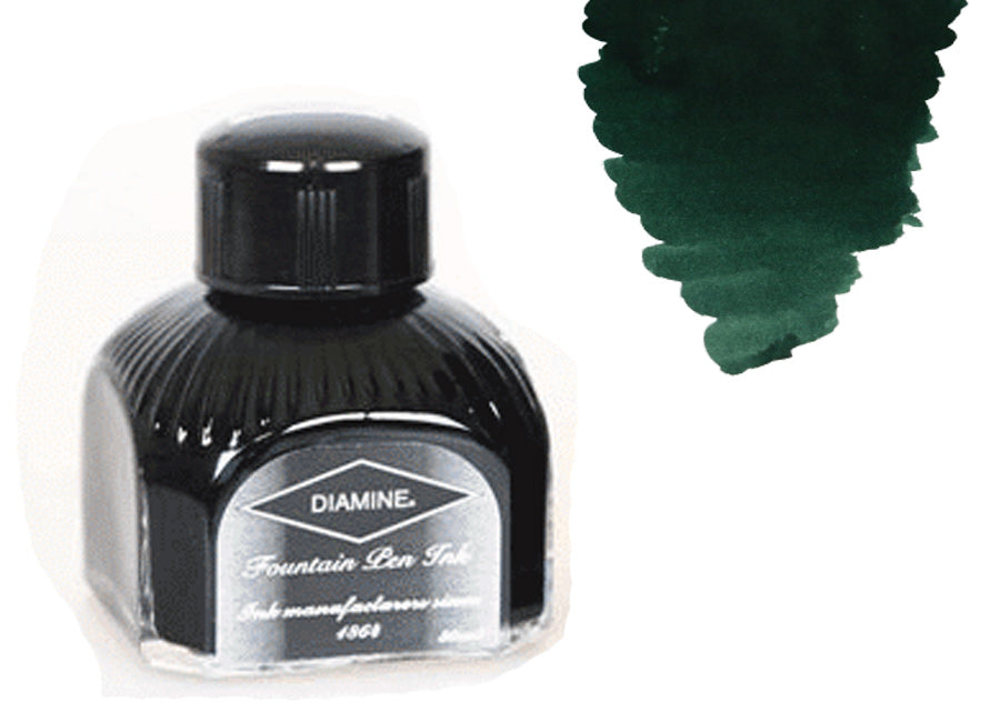 Encrier Diamine, 80ml., Green Black, Bouteille en verre italien