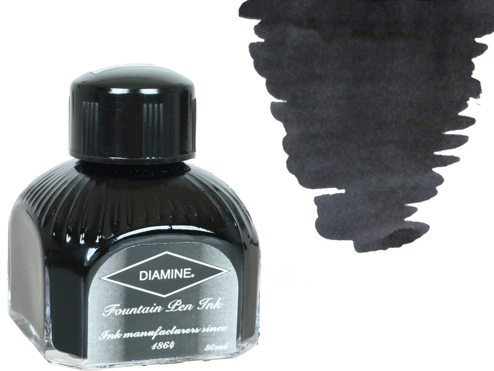 Encrier Diamine, 80ml., Quartz Black, Bouteille en verre italien