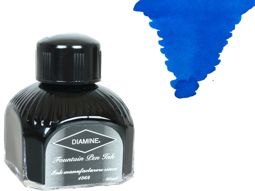 Encrier Diamine, 80ml., Mediterranean Blue, Bouteille en verre italien
