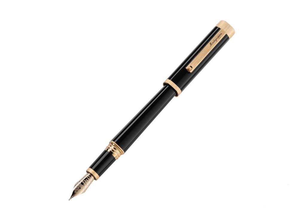 Stylo Plume Montegrappa Quattro, Plaqué or, Or 14k, Noir, ISZ4I-4Y