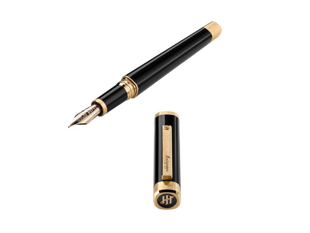 Stylo Plume Montegrappa Quattro, Plaqué or, Or 14k, Noir, ISZ4I-4Y