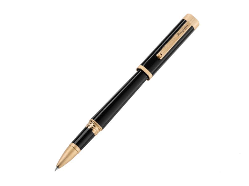 Roller Montegrappa Quattro, Résine Acrilique, Plaqué or, Noir, ISZ4IRIY