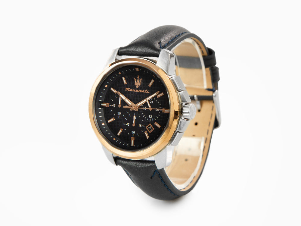 Montre à Quartz Maserati Successo, PVD Or Rose, Bleu, 44 mm, R8871621015