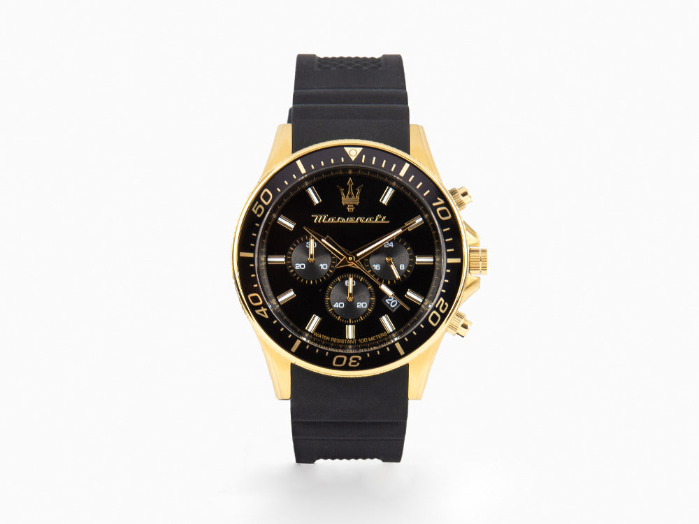 Montre à Quartz Maserati Sfida, PVD Or, Noir, 44 mm, R8871640001