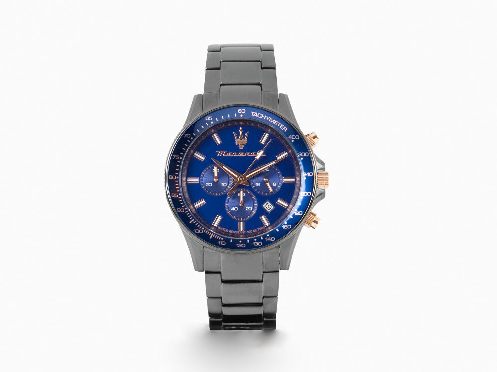 Montre à Quartz Maserati Sfida, PVD Gun Metal, Bleu, 44 mm, R8873640001