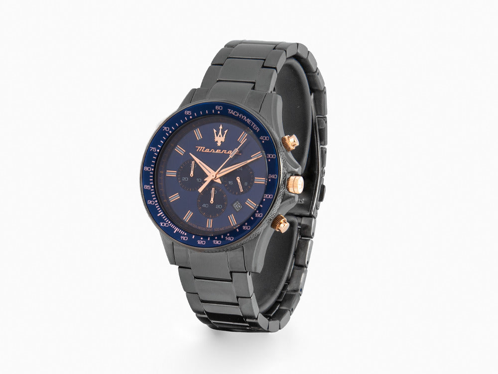 Montre à Quartz Maserati Sfida, PVD Gun Metal, Bleu, 44 mm, R8873640001
