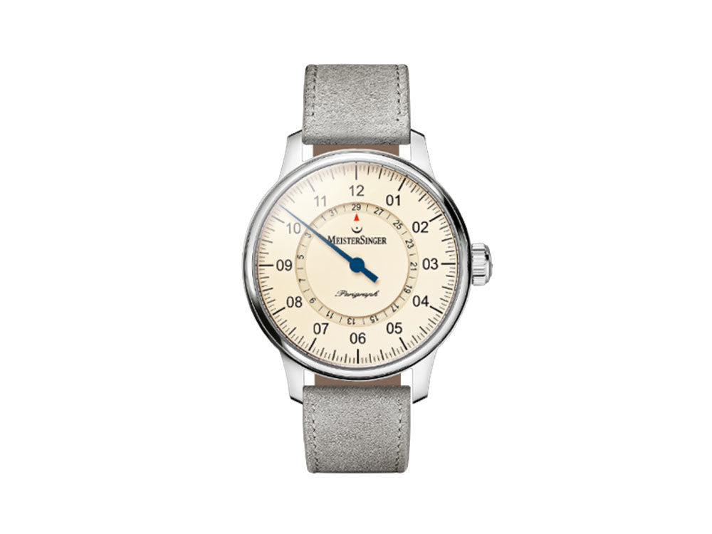 Montre Automatique Meistersinger Perigraph, ETA 2824-2, 43mm, Crème, Cuir