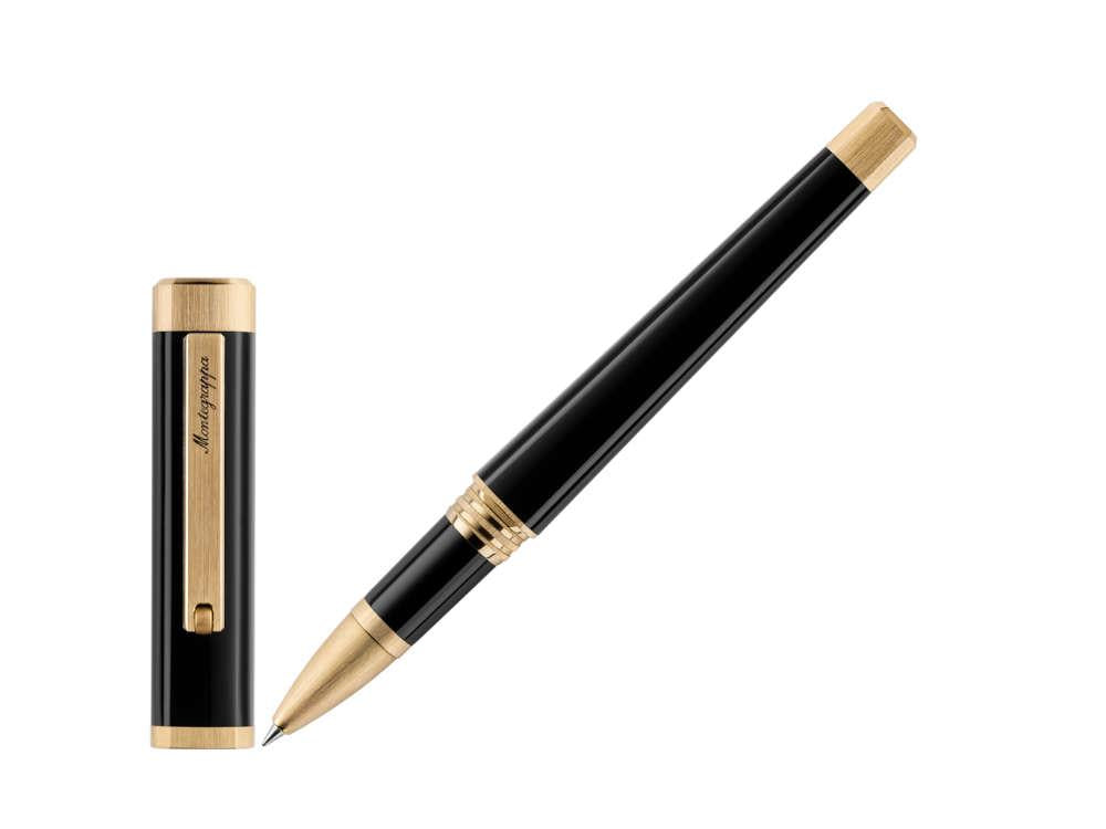 Roller Montegrappa Quattro, Résine Acrilique, Plaqué or, Noir, ISZ4IRIY