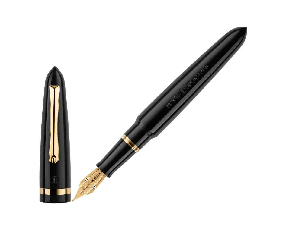 Stylo Plume Montegrappa Venetia, Noire, Plaqué or, Or 14k Flex, ISVEN-XC