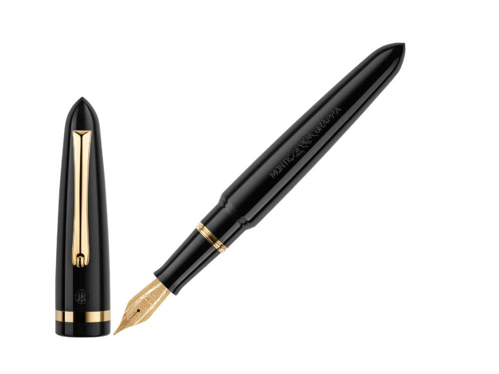 Stylo Plume Montegrappa Venetia, Noire, Plaqué or, Or 14k, ISVEN-4C