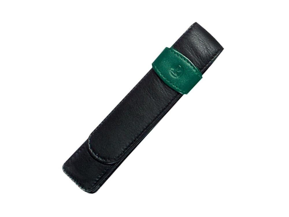 Étui Stylo 1 pièce Pelikan, Cuir, Noir-Vert, Doux, Barrette, 923524