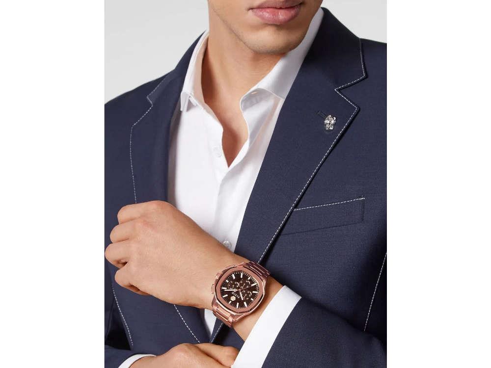 Montre à Quartz Philipp Plein 44 mm, PVD Or Rose, Marron, PWSAA0623