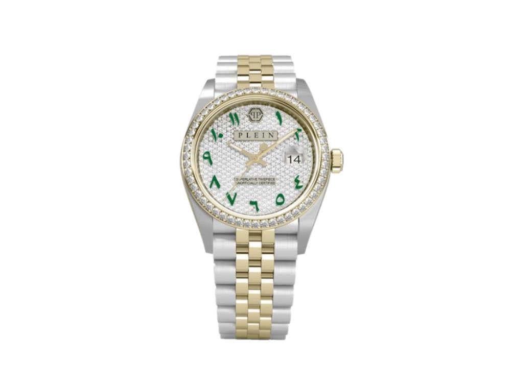 Montre à Quartz Philipp Plein Date Superlative, PVD Or, Blanc, 34 mm, PWYAA0823