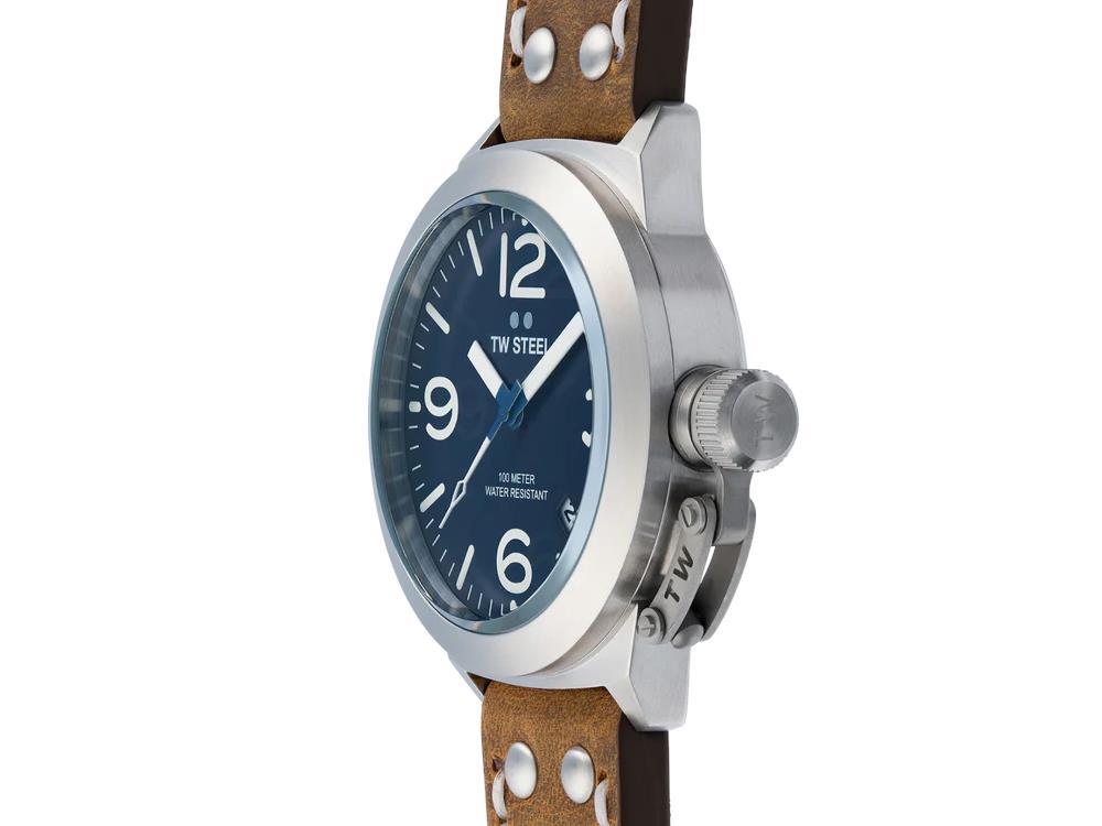 Montre à Quartz TW Steel Classic Canteen, Bleu, 45 mm, Cuir, 10 atm, CS102
