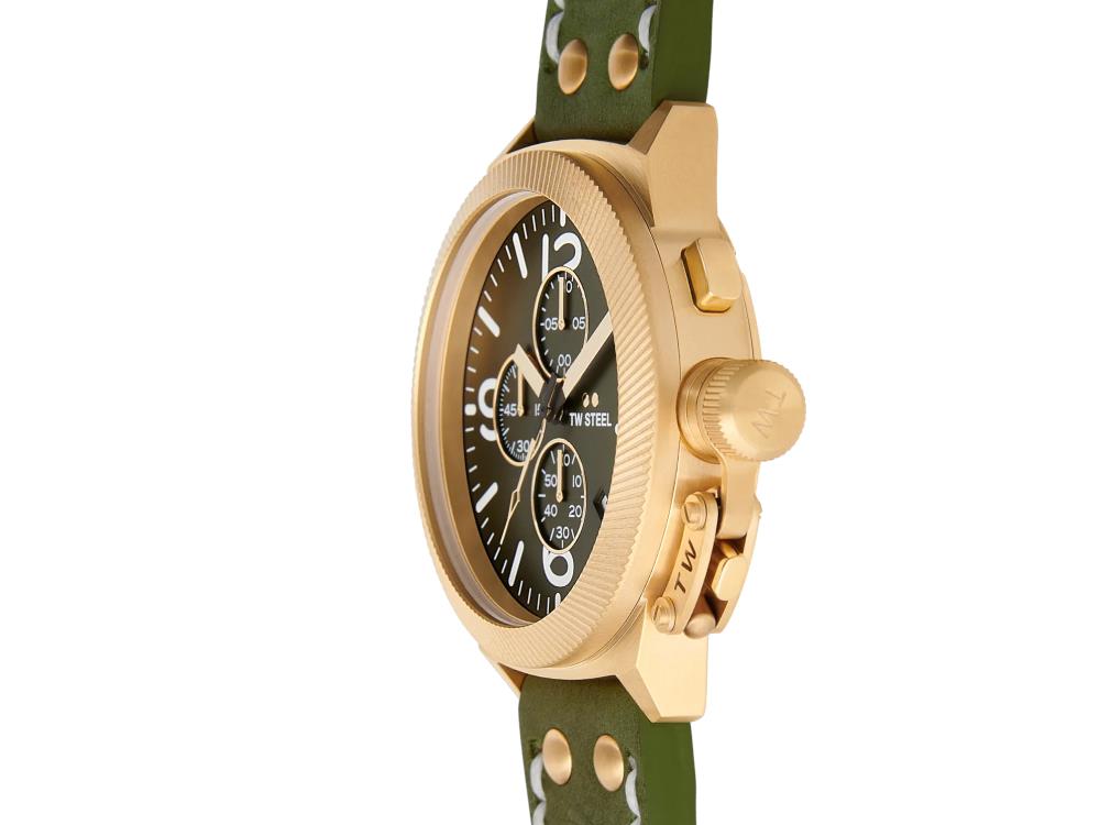 Montre à Quartz TW Steel Canteen, Vert, 45 mm, Bracelet en cuir, 10 atm, CS108