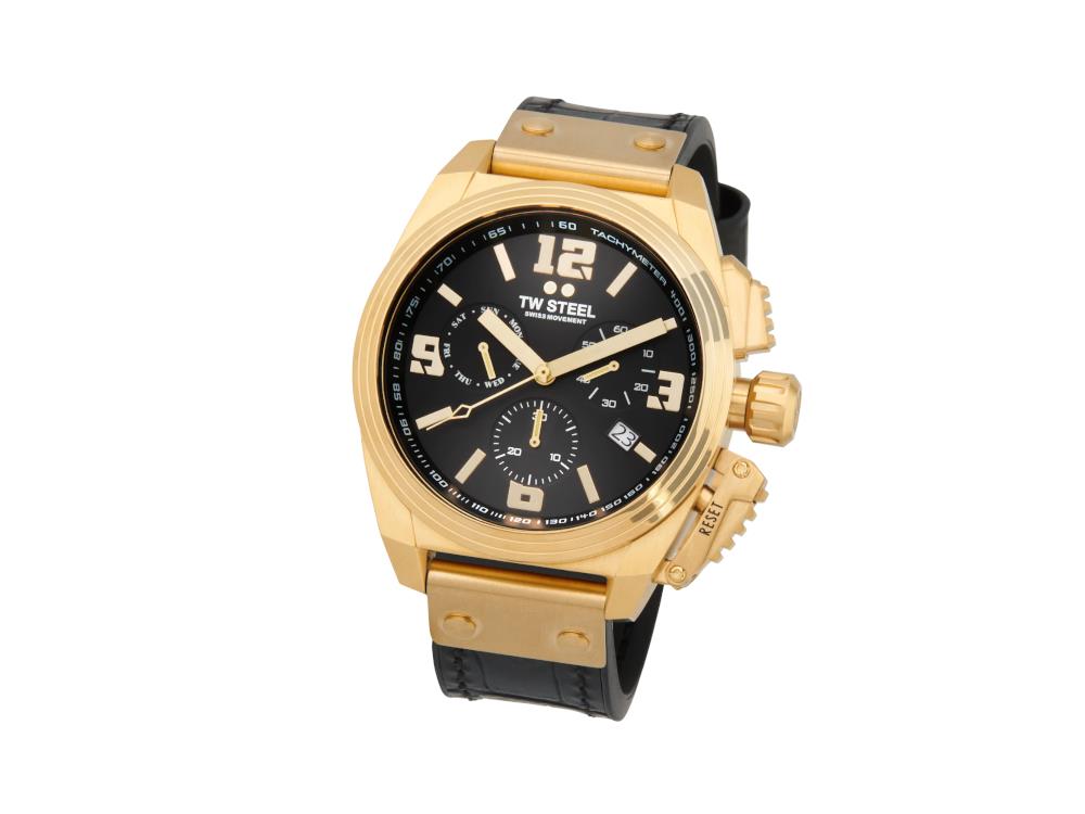 Montre à Quartz TW Steel Swiss Canteen, Noir, 46 mm, Cuir, 10 atm, TW1118