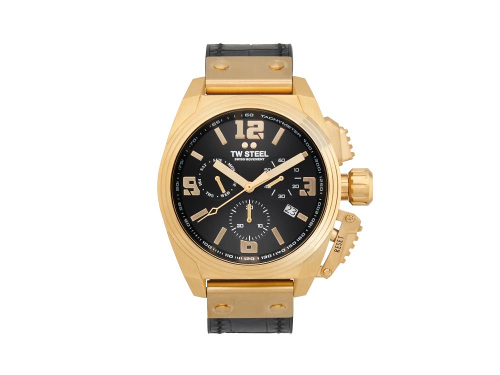 Montre à Quartz TW Steel Swiss Canteen, Noir, 46 mm, Cuir, 10 atm, TW1118