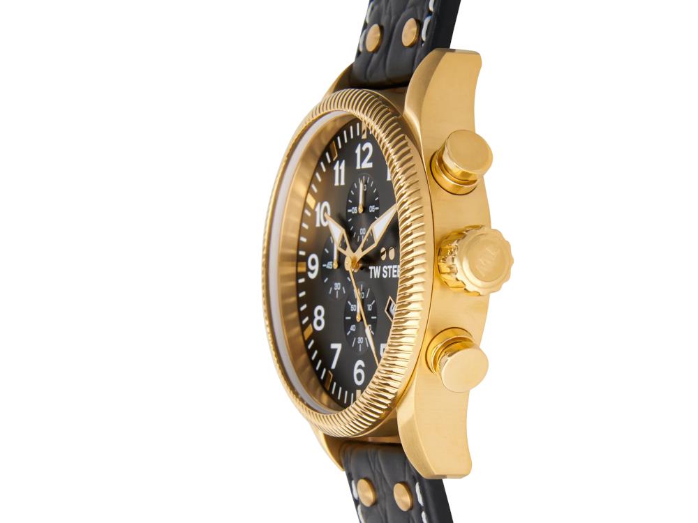 Montre à Quartz TW Steel Volante, Noir, 48 mm, Bracelet en cuir, 10 atm, VS115