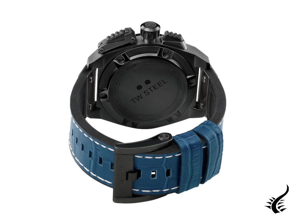 Montre à Quartz TW Steel Canteen, Bleu, 46 mm, Bracelet en cuir, 10 atm, TW1016